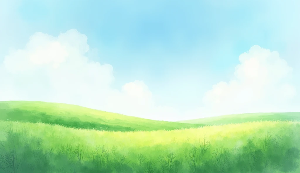 green grassland landscape with blue sky (watercolor paint)
