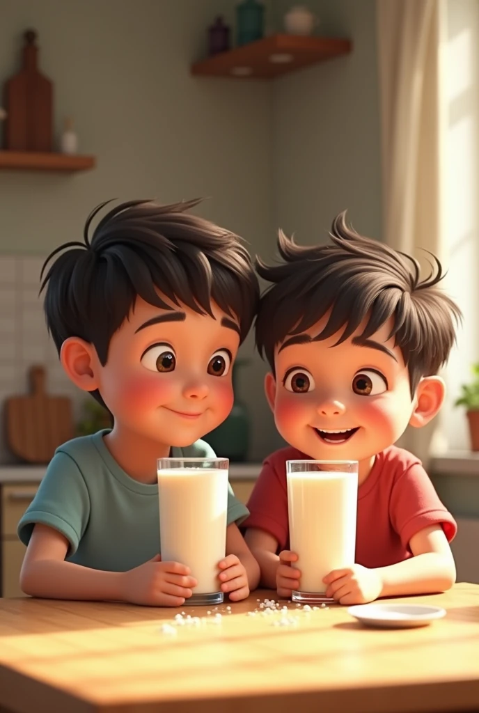 Boys eiting milk