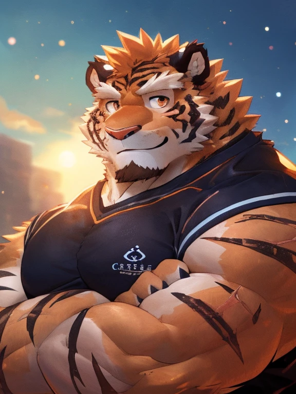 human nature, Wildlife, male,1,,muscular body,solitary, ((Round Face, The face is plump,Orange eyes,Thick orange hair,With scars)), ((Endomorph, Handsome,Hot Blood)), (Sportswear,Clothes Damaged), ((domestic tiger, tiger,) Fluffy fur, Fluffy), Bokeh, (high quality, high resolution, masterpiece), (Dynamic Lighting, Vibrant colors), (Revitalize,Injuried,Disdain), Full body picture (close up), cartoon, author:Takemoto Arashi, From zixiong, By Chunni, author:Empty Ghost,(background:fancy apartment room), 15'0 tall,smirk