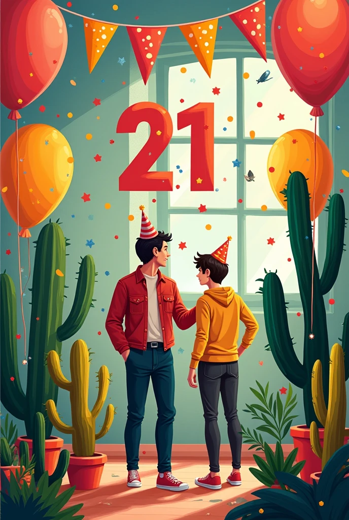 Create a birthday invitation for a boy , 21.09 to 13:00. Celebration venue loft &quot;Cactus&quot;. Bright with balls, brilliant