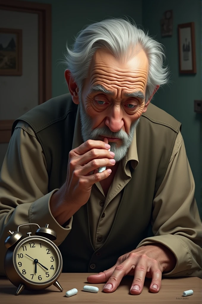 um homem idoso aparentemente com 75 anos, lying on the sofa sleeping, com os olhos fechados, ultra detalhado