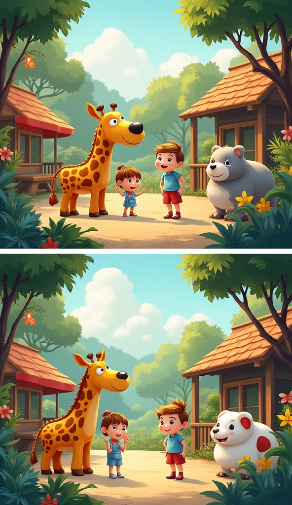 Create two identical pictures、A simple spot the difference quiz。The answer is 10。Picture book touch。zoo。