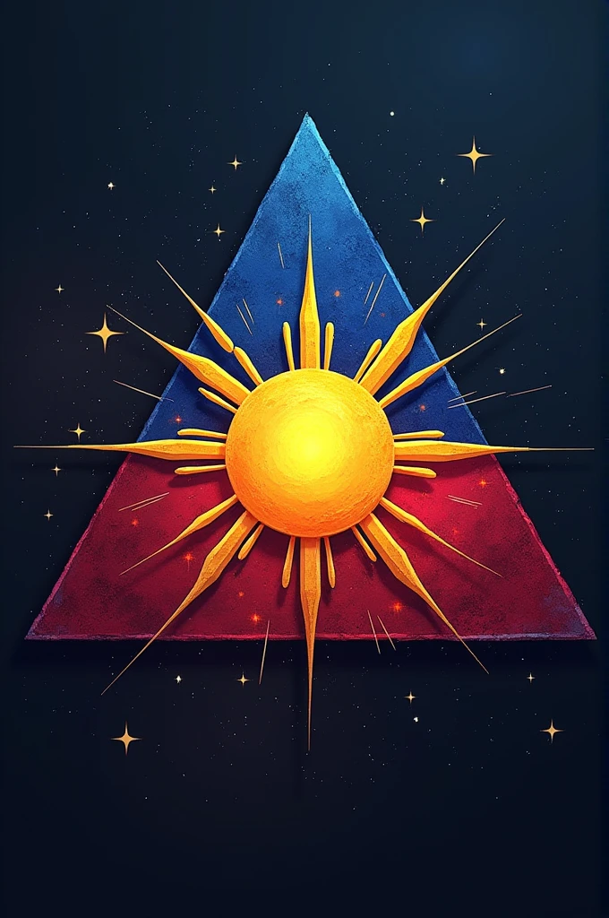 3 stars in a triangle formationwith the sun in the center with the color of philippine flag for a space explortion emblem