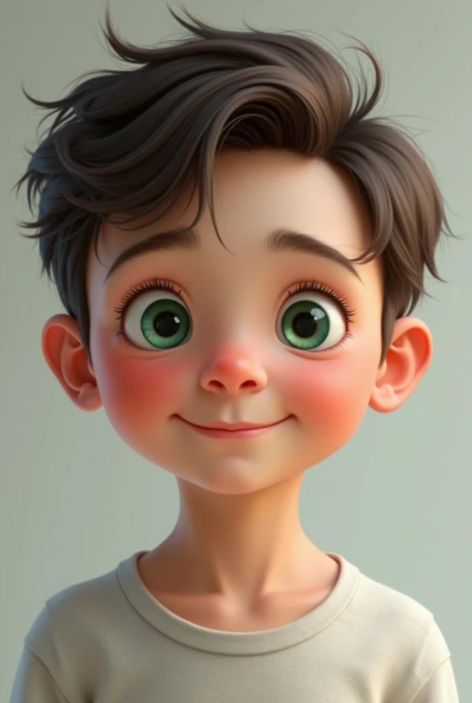 create the image of a male child of a couple where the man is 1, is high, light-skinned person, greeneyes, has a dimple, and very straight hair and the mother is a 1 with very fair skin, big blue eyes, 3c curly hair