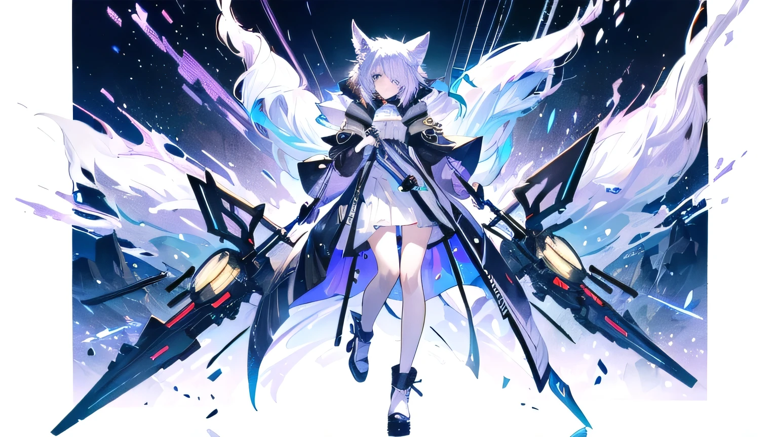 (masterpiece) ((Light purple hair, Fox Ears, Full body with legs and shoes visible)) stand up, Highest quality, Expressive eyes, Perfect Face, Highest quality, Expressive eyes, (masterpiece) One girl, Fox Girl, Fox Ears, (One) Fox's Tail, short hair, Shoulder-length hair, Light purple hair, (Bobcut) Straight Side Lock, blush, full face blush, narrowed green eyes, Stern and serious expression, Cute pose, ((Cute and elegant food-themed fashion)) white, green, pink, and brown dress, (Colorful pastel dresses) Multi-layered frill dress, Ruffled Dress, ((Mochi mochi decorated on a dress)) white traditional sash, Japanese sleeve at the end, white and light purple striped rice stockings, bow, white bow, small hair bow, ((Snowflake Hairpin)) ((Round mochi : Food Theme, cold fruit)) white mochi rice mary jane shoes, ((Super detailed Yummy Mochi clothing and fashion)) I'm watching you, Vintage Girl, blush, (Beautiful attention to detail), (Highly detailed CG Unity 8k wallpaper),(Best Shadow), ((Very delicate and beautiful)), (Detailed light), ((Depth of written boundary)) Big Head, Big, bright eyes, Moe, Splash Art, Cinema Lighting, Front view, Volumetric lighting、Photos at their best、An illustration、k resolution、High resolution、Intricately drawn and complex key visuals、precise lineart ((Enchanting snowy forest background, Under the cold moonlight and the cold ombre night sky, In front of a beautiful rice field, Japanese zen shrines and frozen white trees, Deep in the Wilderness, Surrounded by sparkling snowdrifts and floating rice and mochi)) ((Ultra-detailed backgrounds, shrouded in warm winter light and endless white fields of rice))