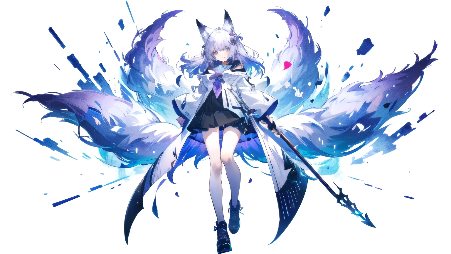 (masterpiece) ((Light purple hair, Fox Ears, Full body with legs and shoes visible)) stand up, Highest quality, Expressive eyes, Perfect Face, Highest quality, Expressive eyes, (masterpiece) One girl, Fox Girl, Fox Ears, (One) Fox's Tail, short hair, Shoulder-length hair, Light purple hair, (Bobcut) Straight Side Lock, blush, full face blush, narrowed green eyes, Stern and serious expression, Cute pose, ((Cute and elegant food-themed fashion)) white, green, pink, and brown dress, (Colorful pastel dresses) Multi-layered frill dress, Ruffled Dress, ((Mochi mochi decorated on a dress)) white traditional sash, Japanese sleeve at the end, white and light purple striped rice stockings, bow, white bow, small hair bow, ((Snowflake Hairpin)) ((Round mochi : Food Theme, cold fruit)) white mochi rice mary jane shoes, ((Super detailed Yummy Mochi clothing and fashion)) I'm watching you, Vintage Girl, blush, (Beautiful attention to detail), (Highly detailed CG Unity 8k wallpaper),(Best Shadow), ((Very delicate and beautiful)), (Detailed light), ((Depth of written boundary)) Big Head, Big, bright eyes, Moe, Splash Art, Cinema Lighting, Front view, Volumetric lighting、Photos at their best、An illustration、k resolution、High resolution、Intricately drawn and complex key visuals、precise lineart ((Enchanting snowy forest background, Under the cold moonlight and the cold ombre night sky, In front of a beautiful rice field, Japanese zen shrines and frozen white trees, Deep in the Wilderness, Surrounded by sparkling snowdrifts and floating rice and mochi)) ((Ultra-detailed backgrounds, shrouded in warm winter light and endless white fields of rice))