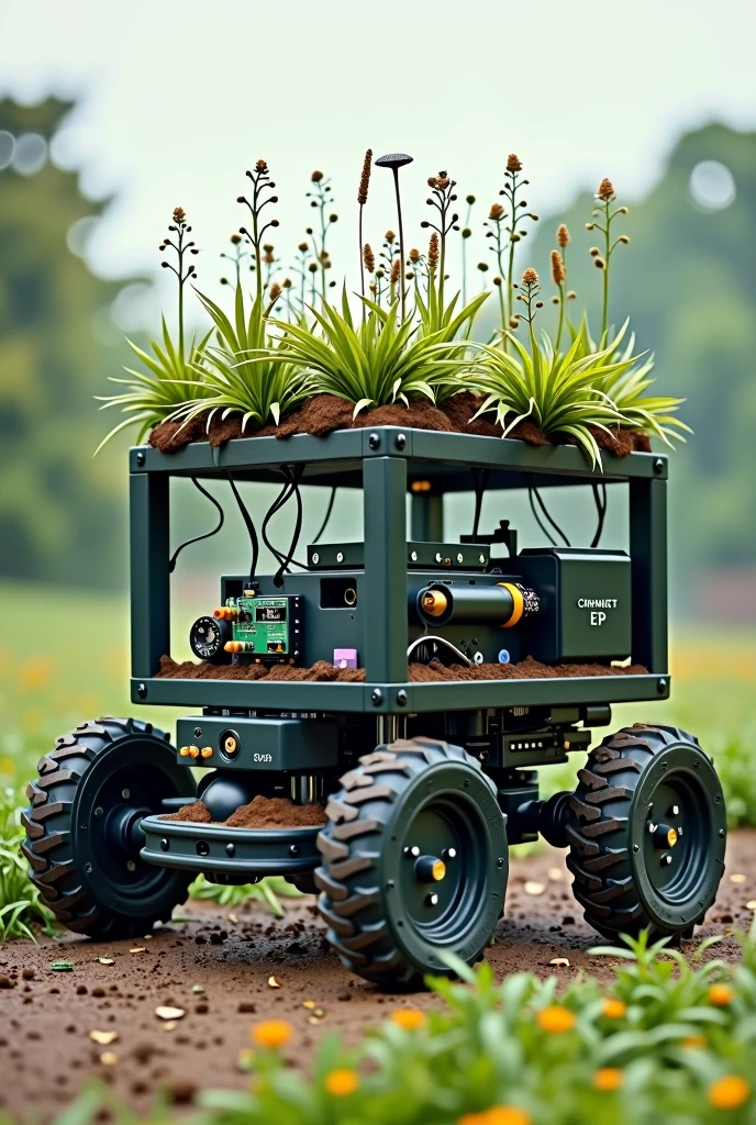 To generate an image based on your description:
1. **Frame**: A rectangular or square frame, either PVC or metal.
2. **Wheels**: Four wheels for mobility, attached to the frame.
3. **Weed Cutter**: Positioned at the front or central part of the frame, with rotating blades or brushes.
4. **Collection Tray**: Located behind the cutter for storing weeds.
5. **Soil Moisture Sensors**: Near the base of the frame.
6. **Camera**: Mounted on top for weed detection.
7. **Microcontroller**: Housed in a weatherproof enclosure on the top or side of the frame.
8. **Battery Pack**: Mounted securely at the rear or center of the frame.
9. **Servo Motors**: For adjusting cutter height or steering.
10. **Wiring**: Insulated wires connecting all components.
You can use this detailed description to create a technical drawing or 3D model of the automatic weed picker.