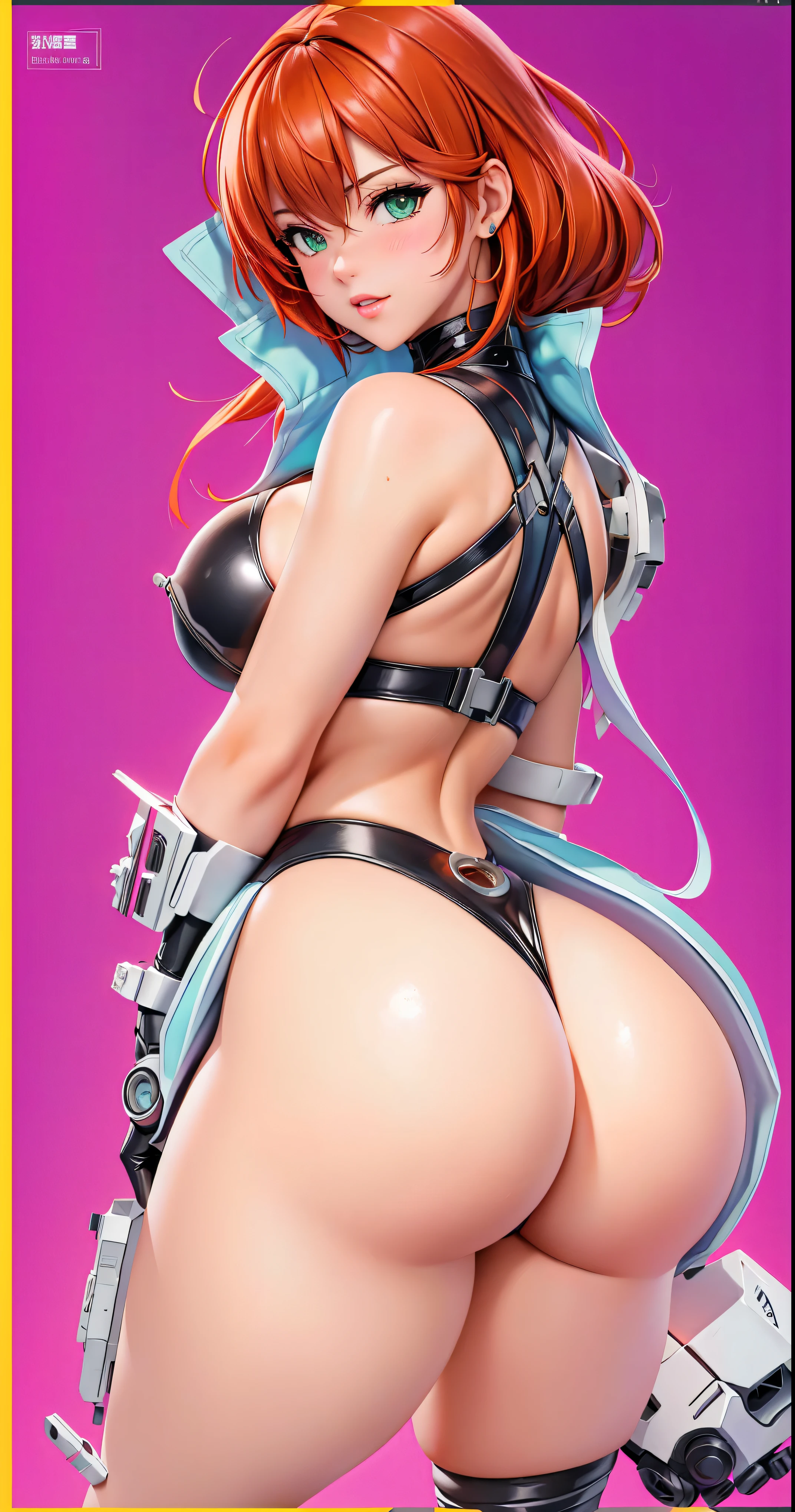 anime girl with a big ass in a black leather outfit, cutesexyrobutts, oppai cyberpunk, thicc, 2b, 2 b, oppai, anya from spy x family, biomechanical oppai, makoto, commission for high res, oc commission, tifa lockhart, oppai proportions, tifa, tracer in a skintight dress,leg up,red hair