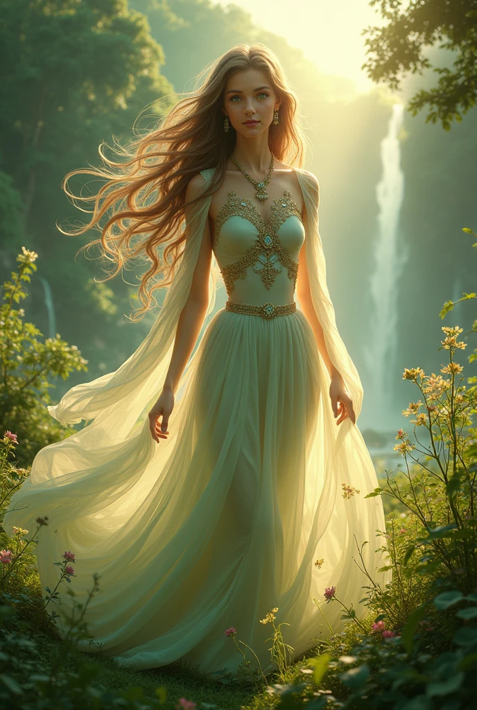 Guardian of the Earth, “Elia”, a young woman with light brown hair and emerald green eyes.