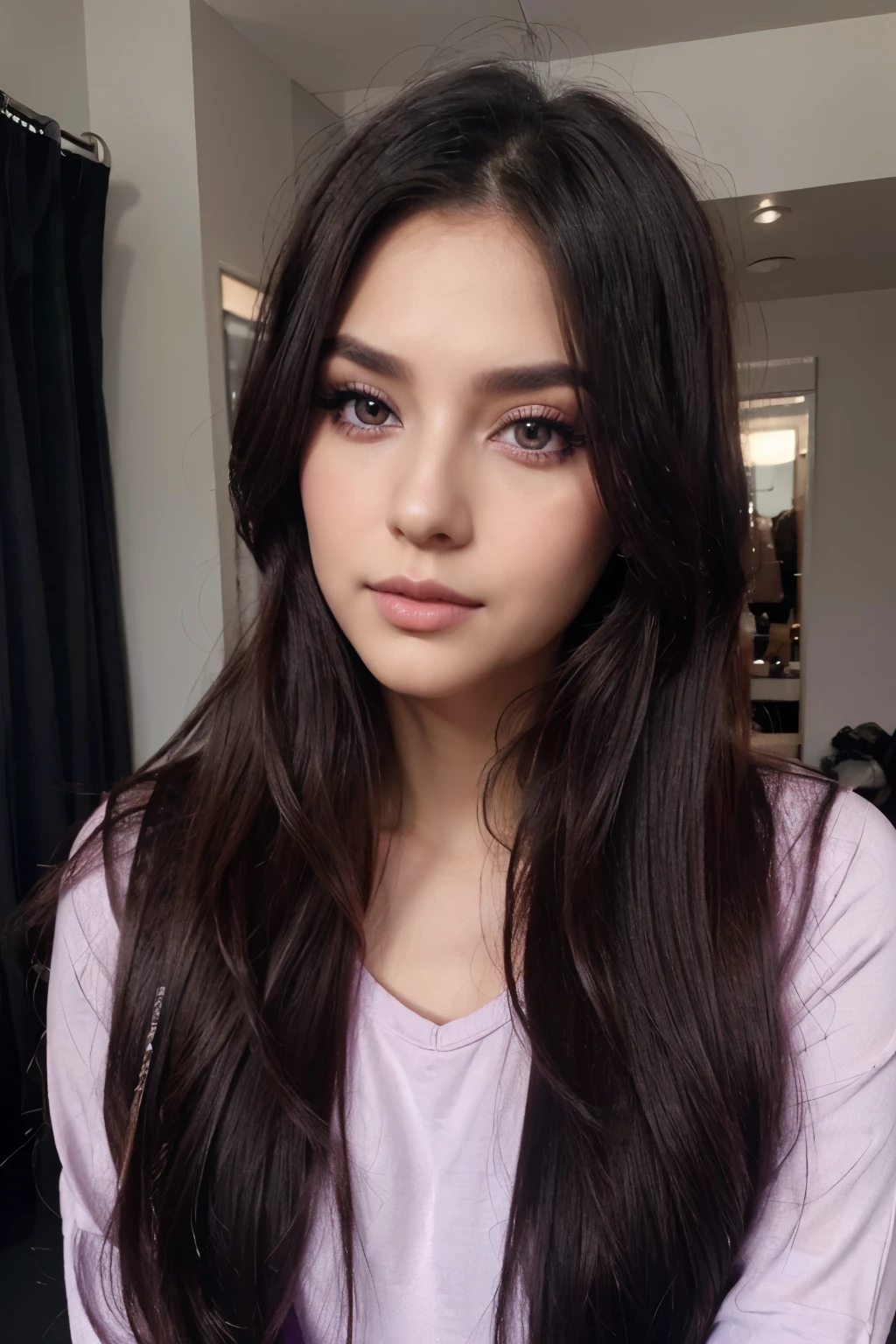 Long Hair, Blush, hair black, Purple Eyes, Makeup, make up artist, real, realism, girl