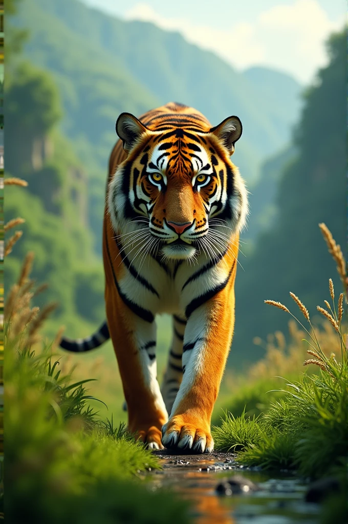 Bengal tiger in green valey