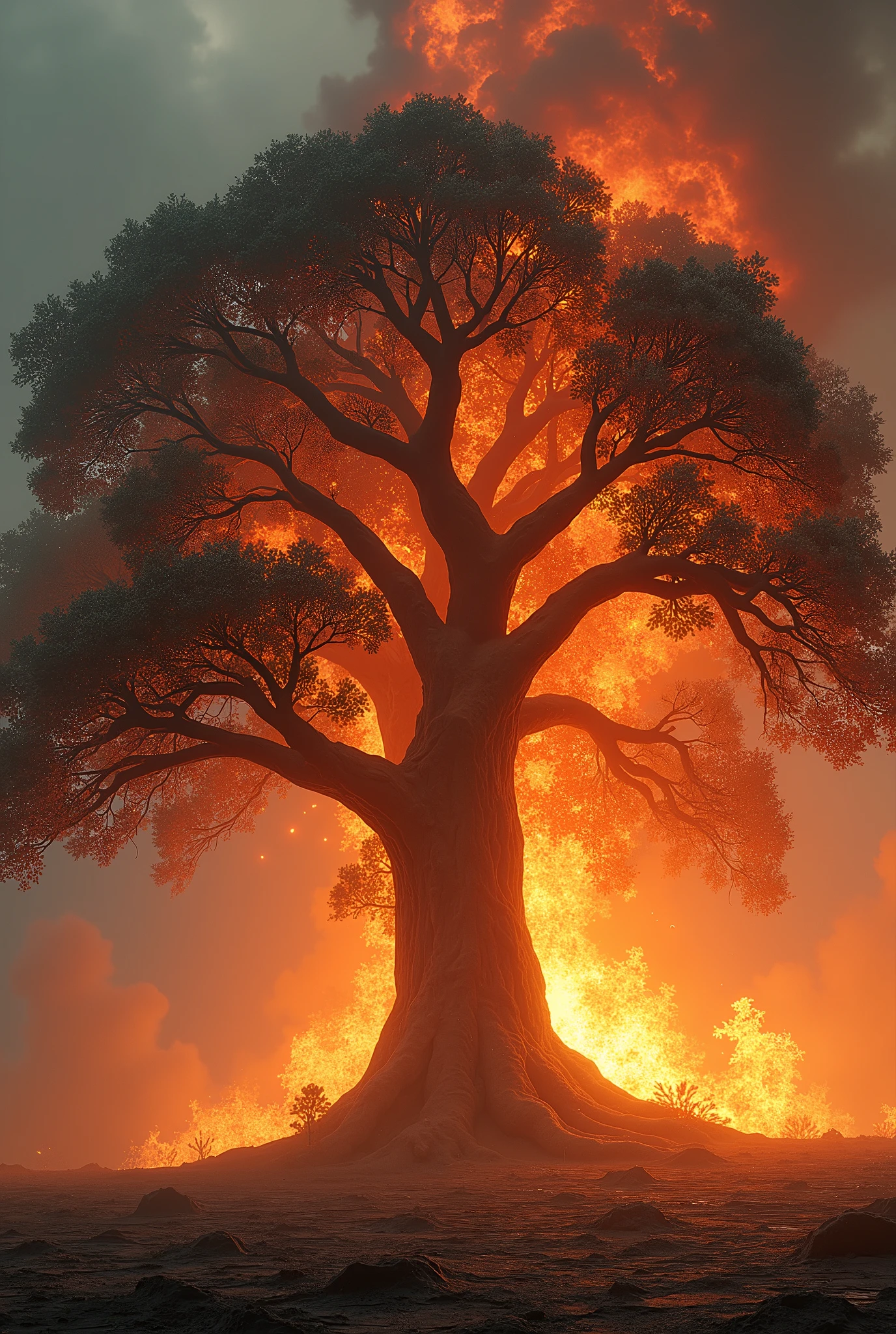 create a burning tree .png