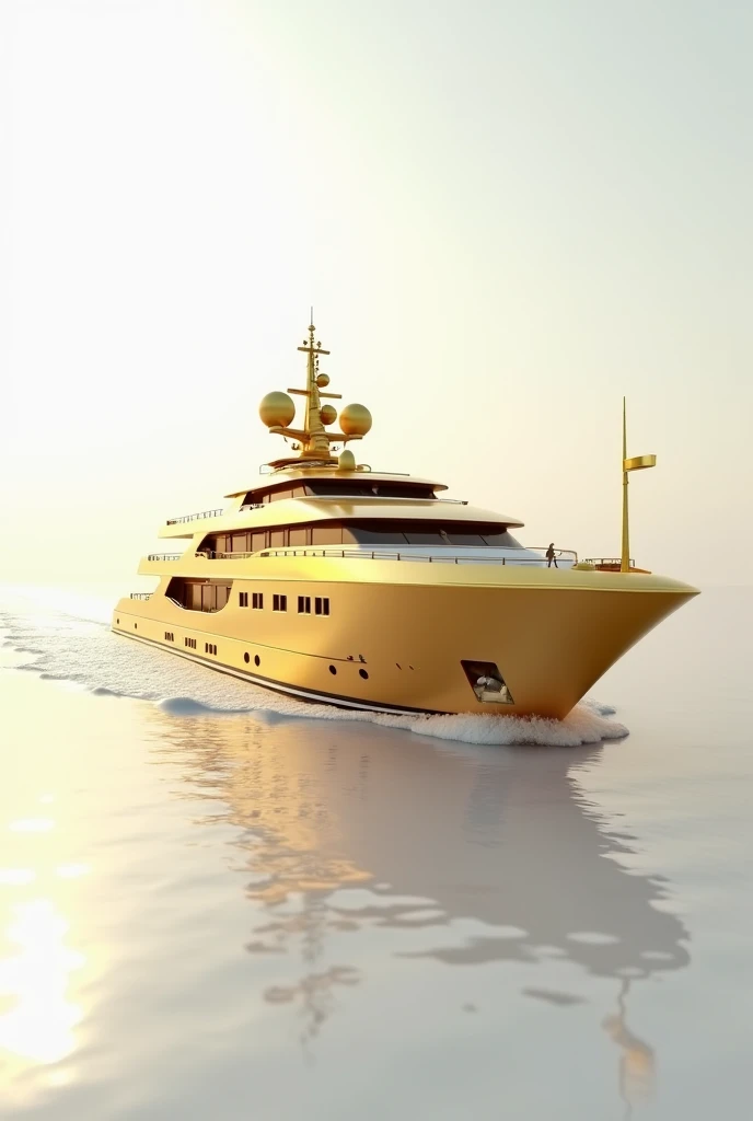 Golden yacht ship with white backgrounds 