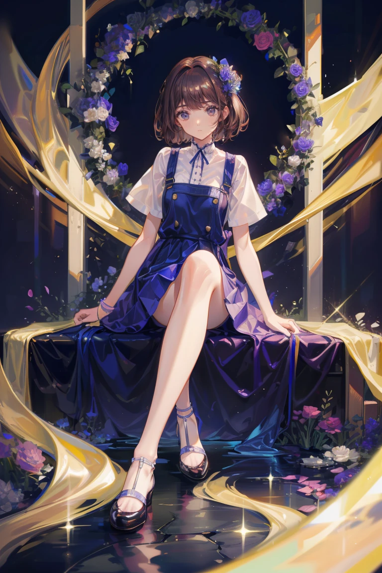 (Highest quality,4K,High resolution,masterpiece:1.2),Very detailed,Realistic:1.37,,(whole body, I can see your feet and your shoes: 1.2),、Anime Style、Storytelling、beautiful、とてもcute天使、Cream dress、cute、Baby Face、Pure、Long skirt、 Delicate facial features, Vermilion cheeks、青いFlower Field、Flower Field、Dark brown hair、short hair、Transparency、Backwards、Dark brown eyes、Flower Fieldの中たたずむ、blue flower、Overall blue
