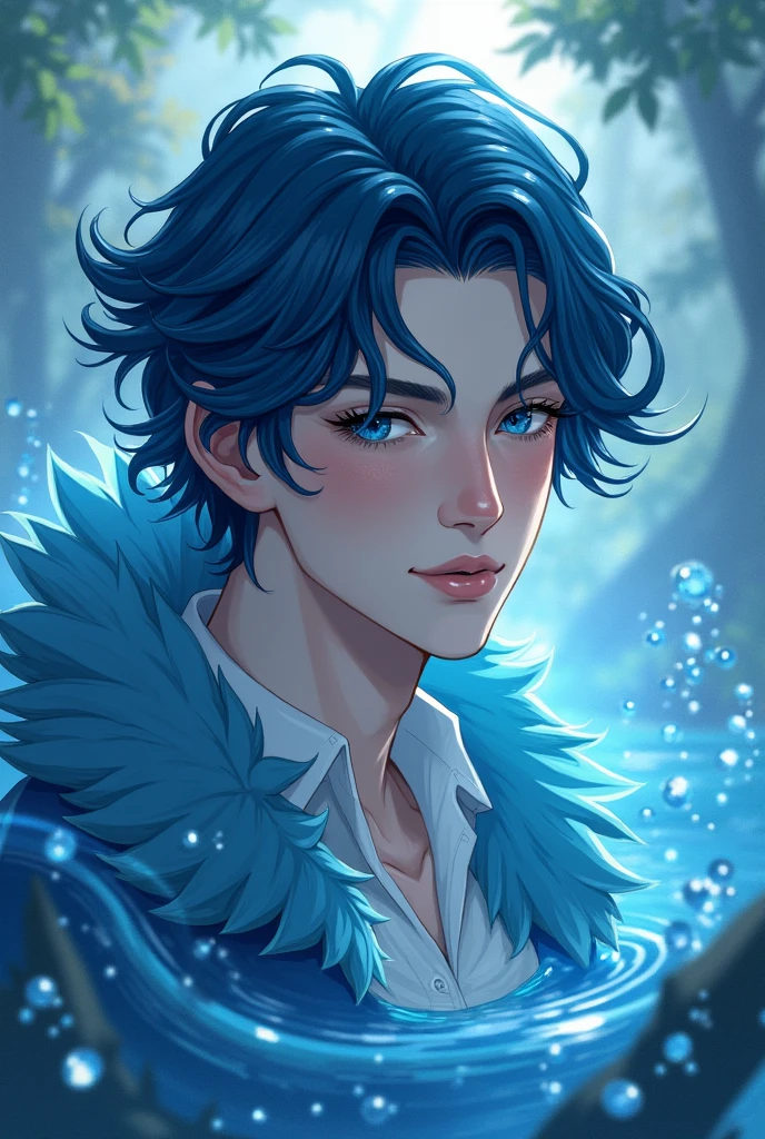 "Eren" Guardian of Water, an elegant young man with dark blue hair and bright blue eyes.