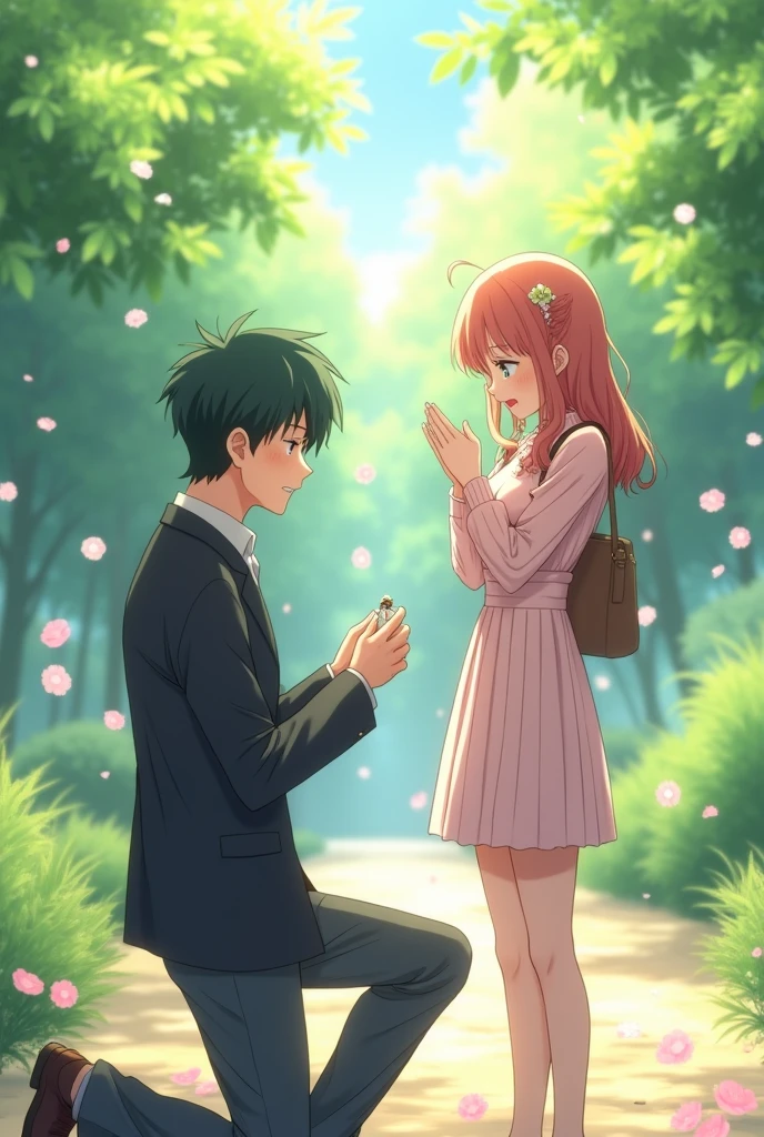Men head down infront woman for proposing in anime frictional