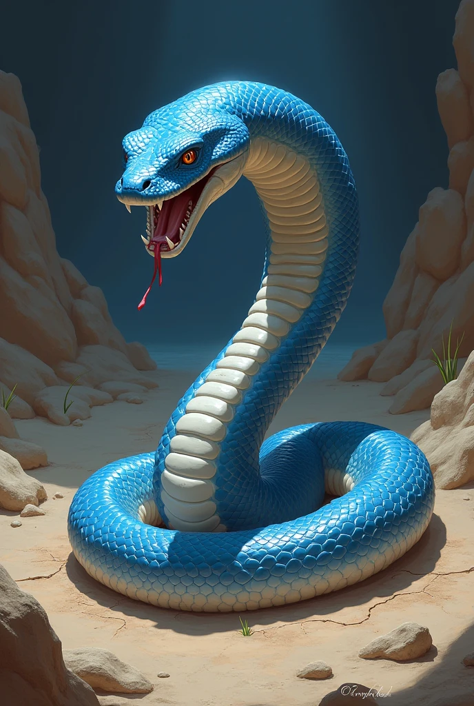 a blue and white sandal became a blue and white cruel snake