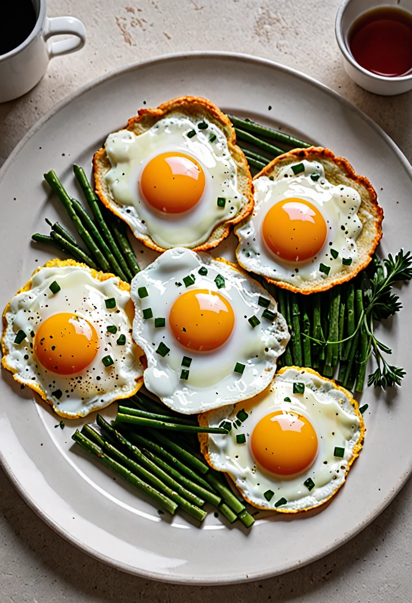 A plate containing only fried eggs、