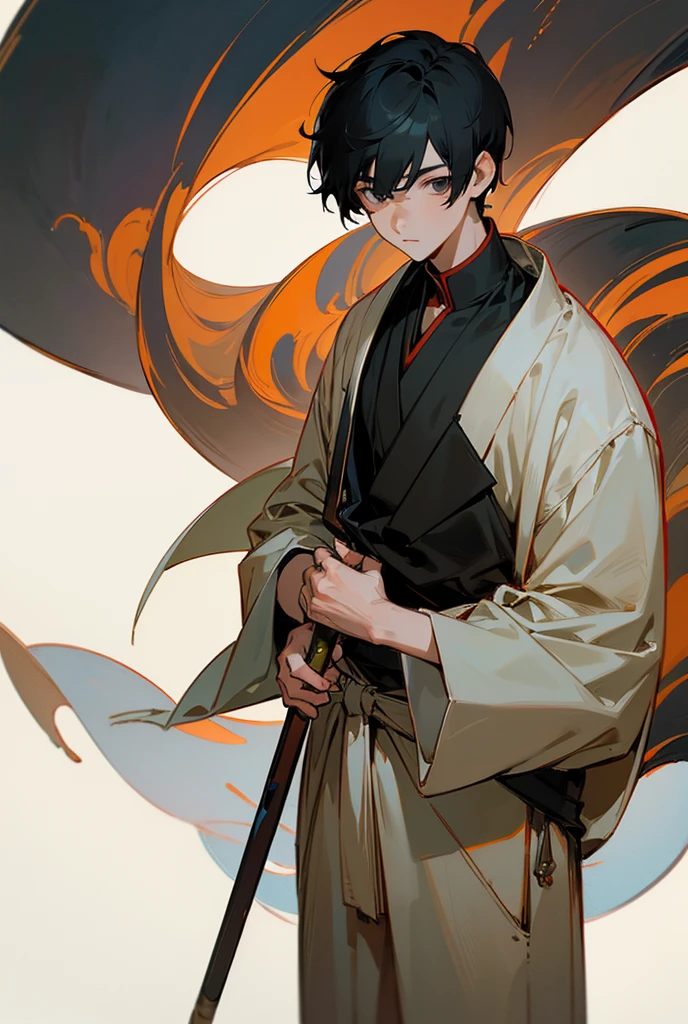 (A blind cool sense of beautiful young man wearing white clothes), flowing sleeves, big watery eyes, (blinded folded,white blindfolded), beautiful face and smooth white skin, delicate face, fluttering black hair, an ancient Chinese handsome guy, wearing ancient Chinese clothing, flowing tulle, light silk,(clean background), ink painting style, clean color, decisive cutting, blank, freehand, masterpiece, super detailed, epic composition, high quality, the highest quality, 4k