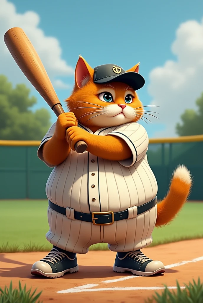 Baseball player fat cat、Wooden bat
