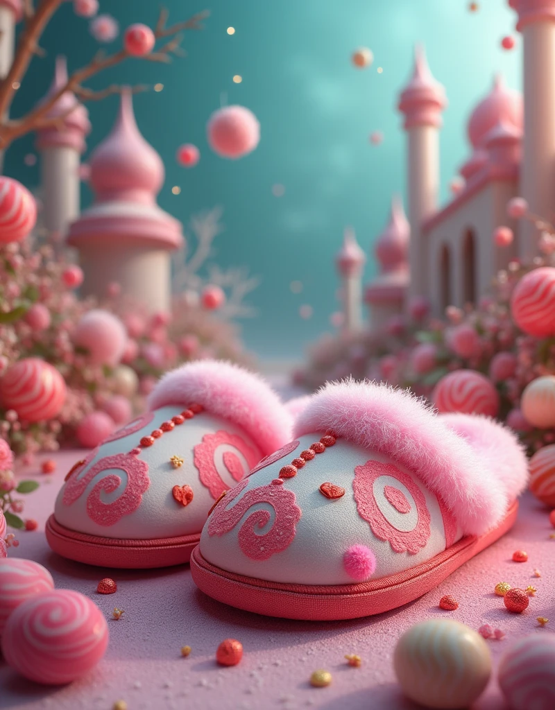 Image of an almost realistic candy slippers with an amazing background 