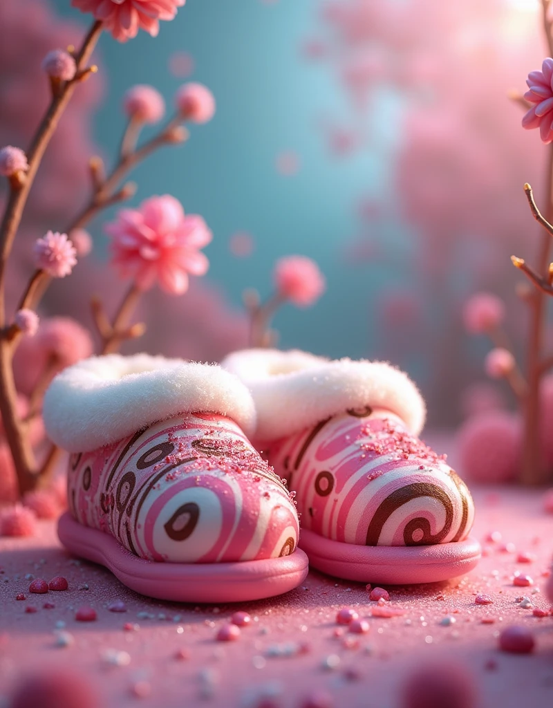 Image of an almost realistic candy slippers with an amazing background