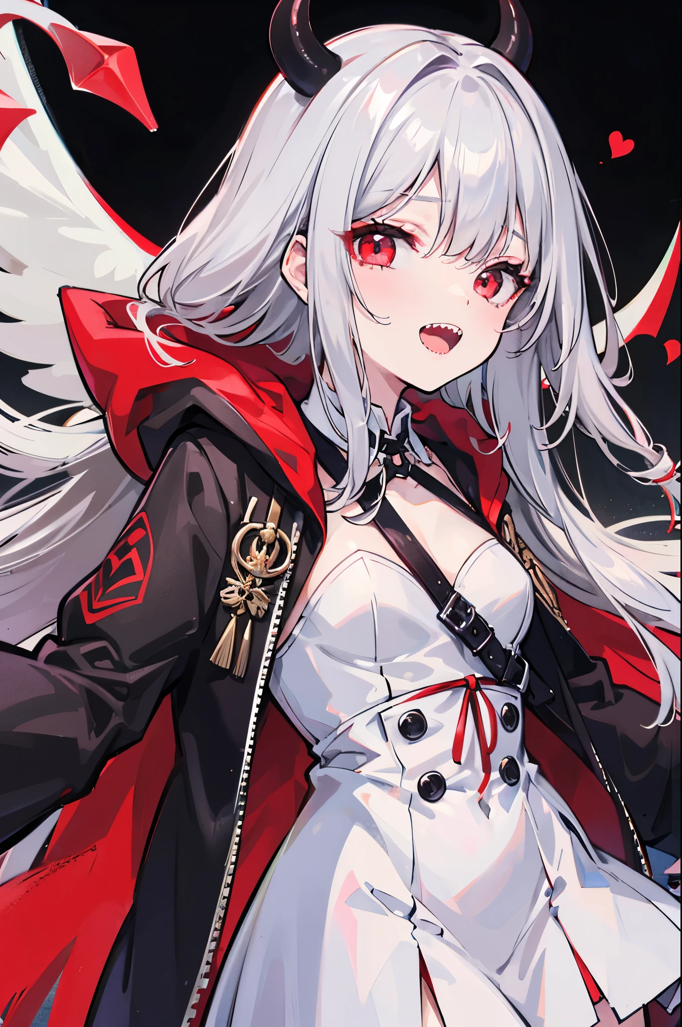 Silver-haired demon、Red eyes、Sharp teeth