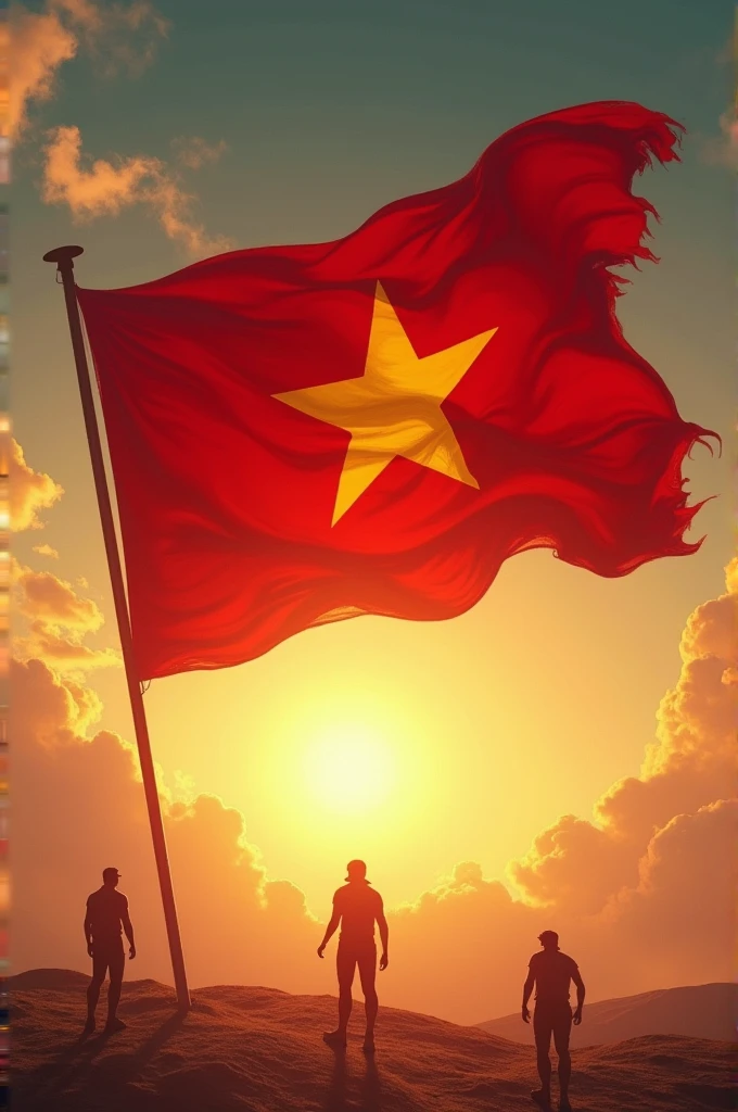 Red flag with yellow star fills the sky