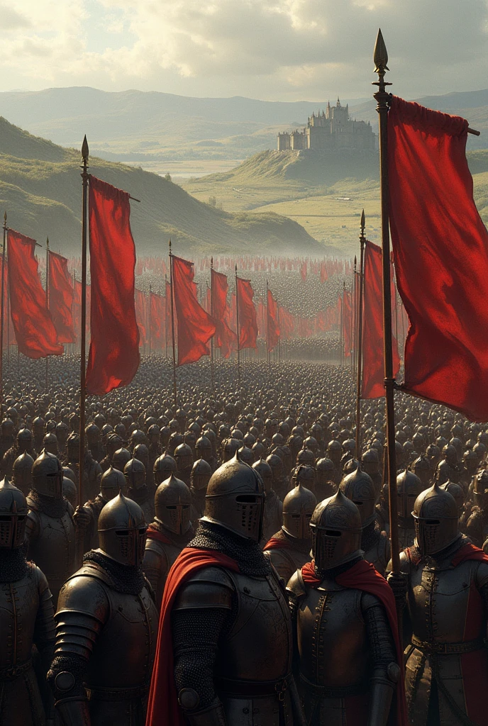 Create an image of two medieval armies with more than 10 thousand men