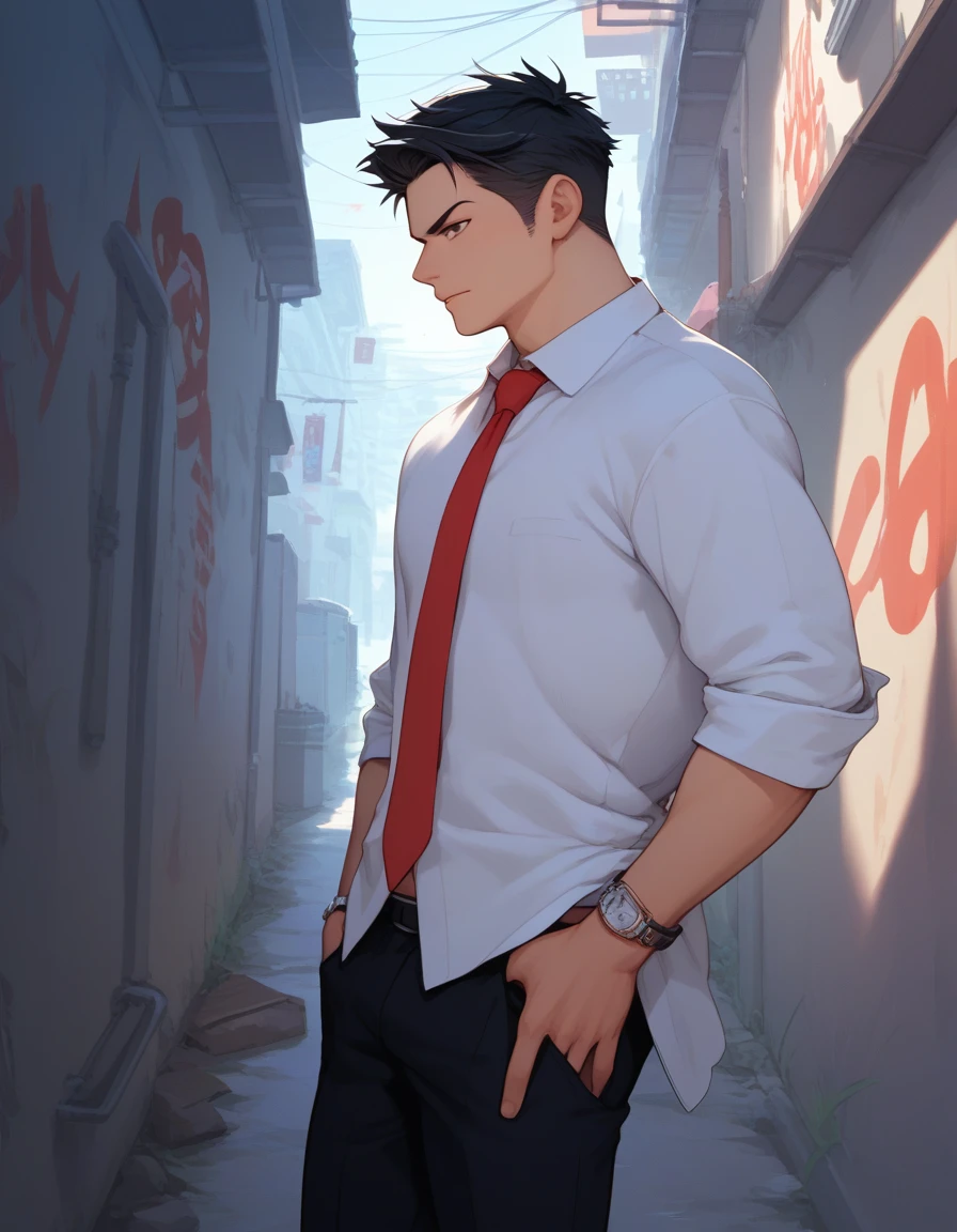 score_9, score_8_wonderful, score_7_wonderful, sauce_anime ,tribe,Male Focus,Part 1: , 1 male,Black trousers,Outdoor,Red tie,blazer,Crawl on all fours and place your hands on the floor,penis,Wear a collar with a leash,View your audience,