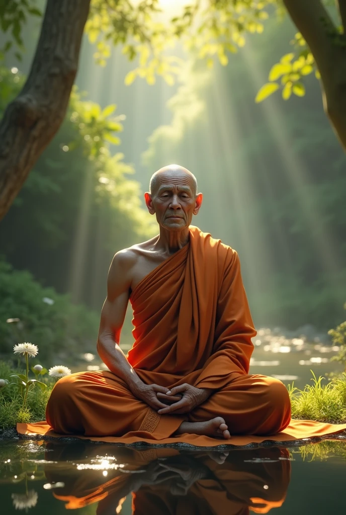 Create a realistic image of Luang Pu Du meditating.