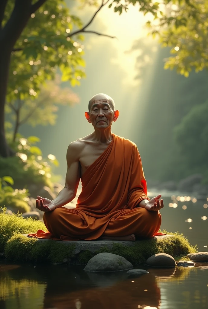 Create a realistic image of Luang Pu Du meditating.
