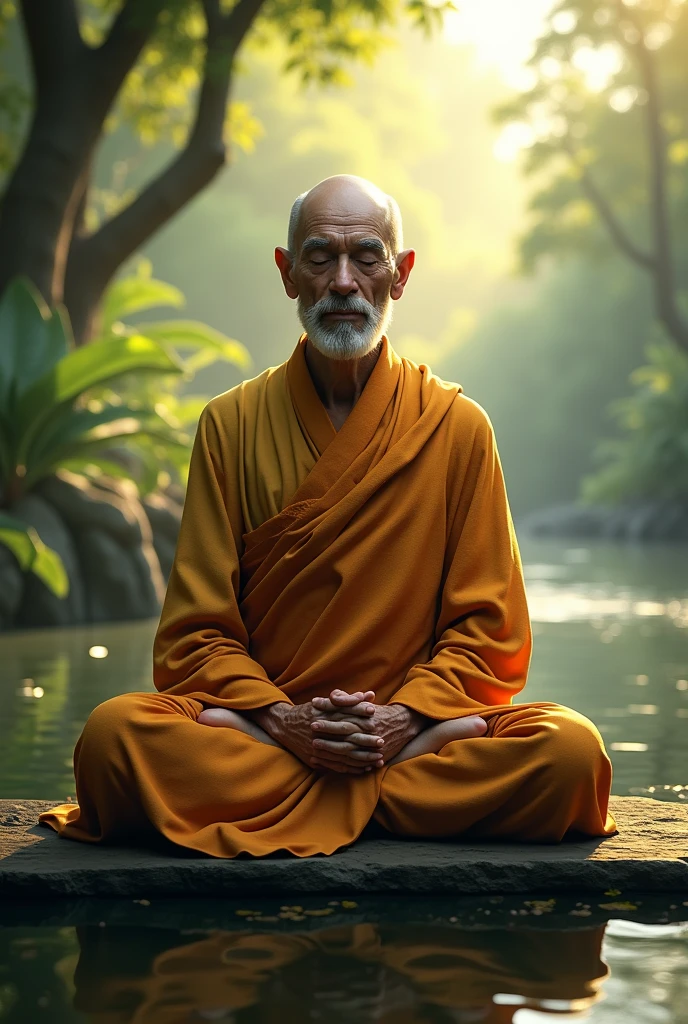 Create a realistic image of Luang Pu Du meditating.