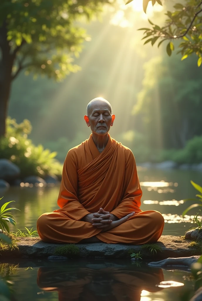 Create a realistic image of Luang Pu Du meditating.