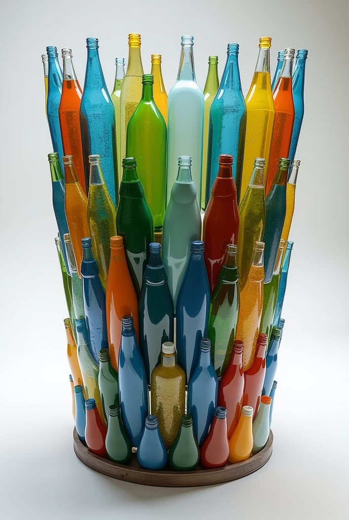 Make me a blueprint for a trash can from used small bottles