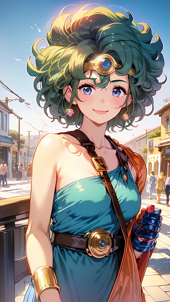 (Close-up of a woman)、((Depiction of only the upper body))、10 generations of women、Pink Lip Gloss、smile、blush、(Open the lipstick a little、High resolution、16K))、Medieval city