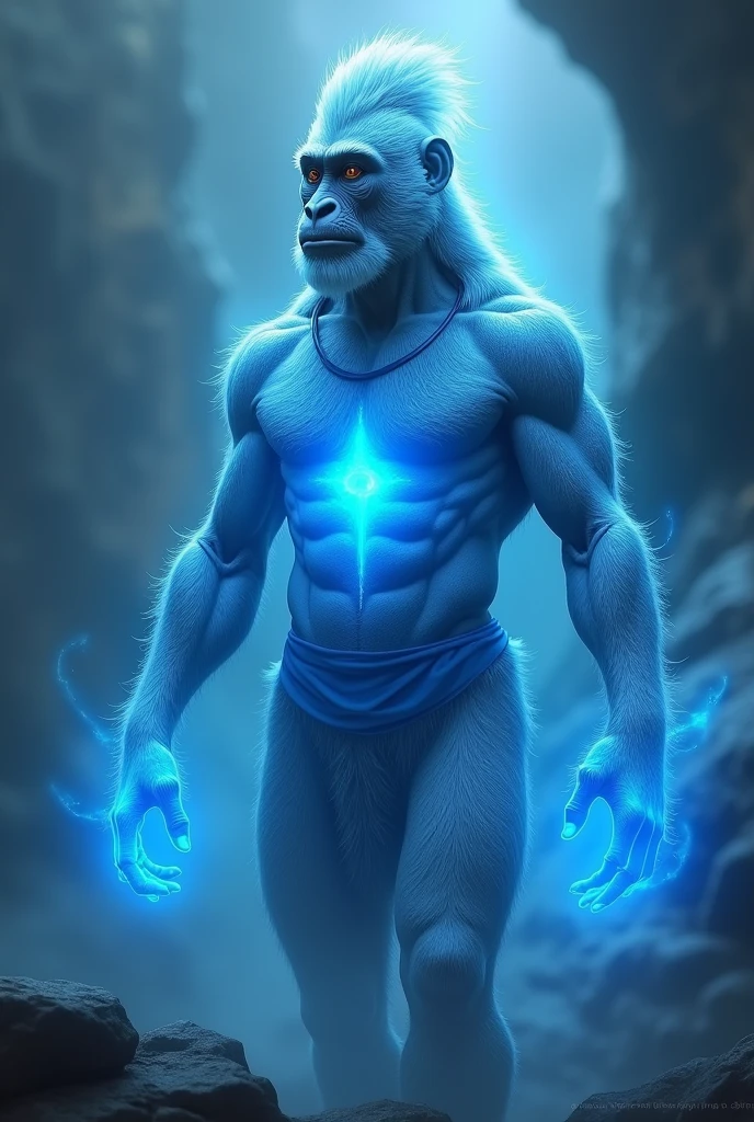 Lord Hanuman blue glow lighting. Background blur