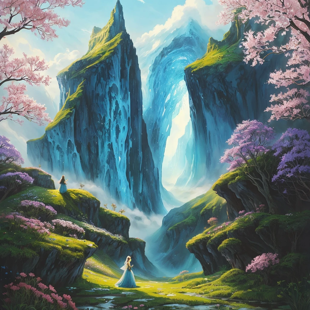 há muitas pessoas em pé num campo com flores, fantasia fairytale story, [[fantasia]], no estilo artístico de bowater, arte de conto de fadas, realistic fantasia illustration, fantasia art style, fantasia painterly style, beautiful fantasia art, romantic storybook fantasia, medieval fantasia art, inspirado em Magali Villeneuve, fantasia illustrations, very beautiful fantasia art