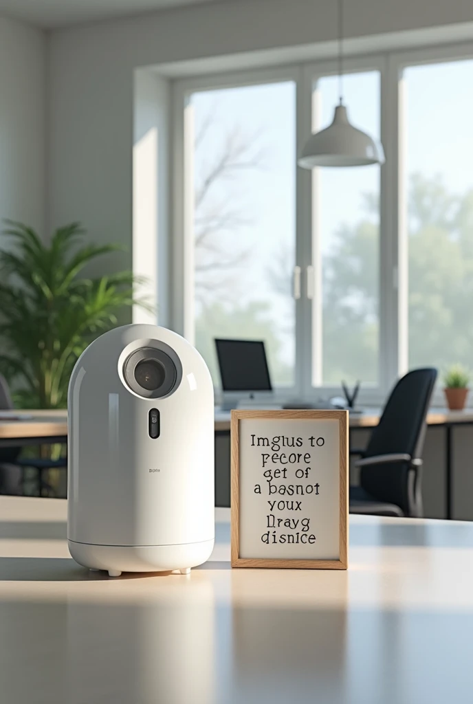 An office with a humidifier and a sign that says God bless you 