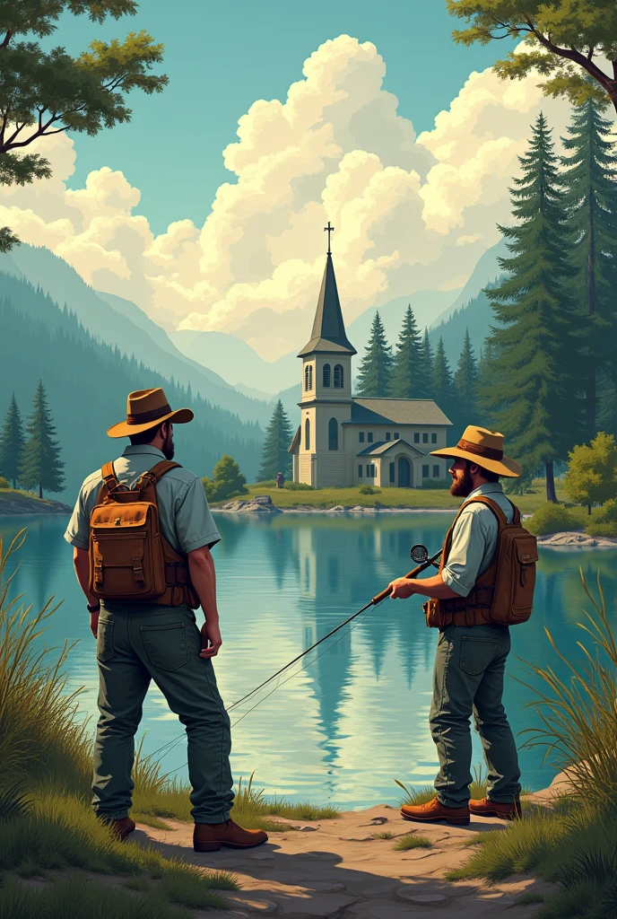 An eye-catching Men's Retreat banner, fishing and church.
Not even a legend, just the image