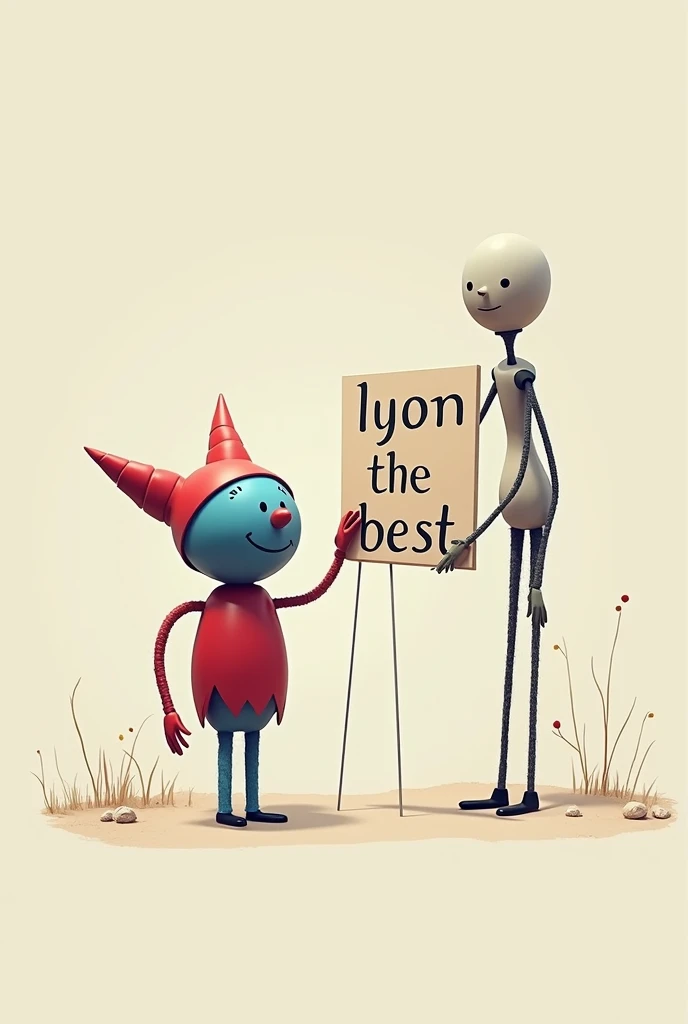 Imagine a stick model with Lyon the best written in front and a puppet in red and blue and VSL