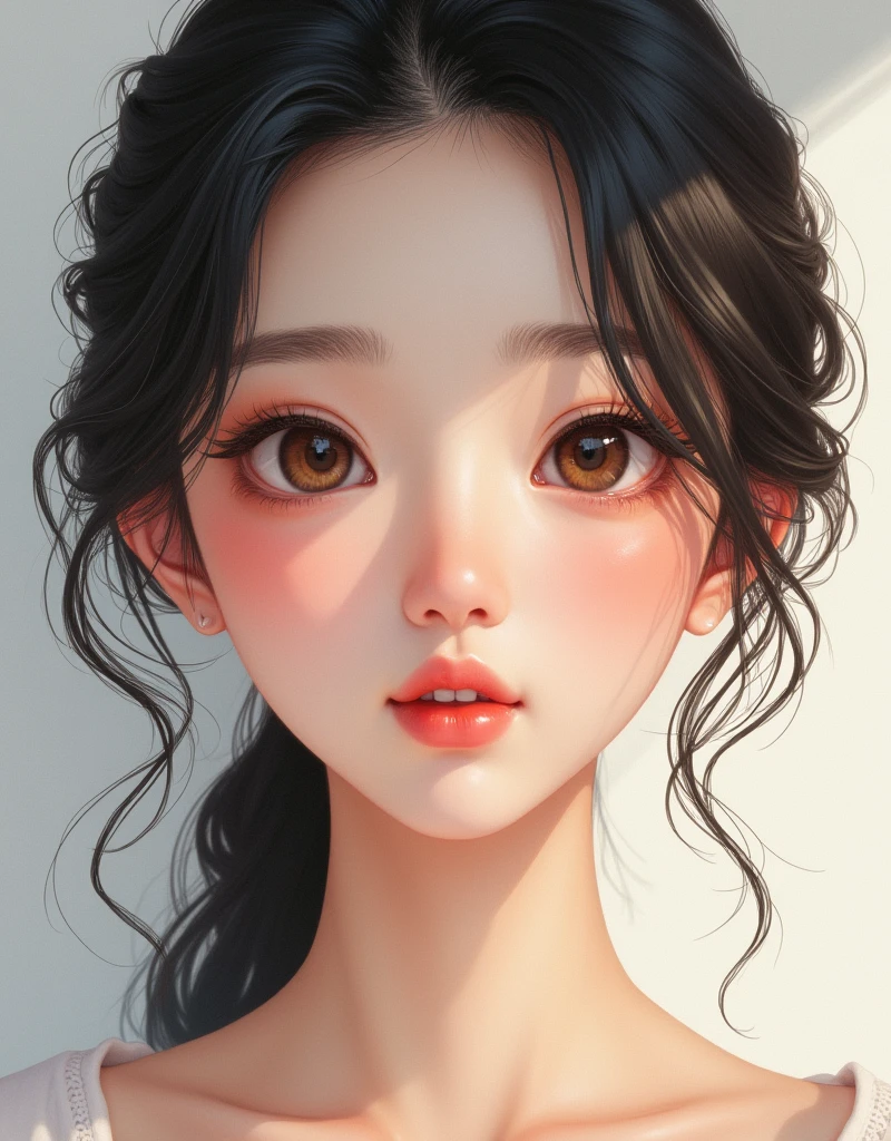 (Ultra Realistic), (Illustration), (High Resolution), (8K), (Very Detailed), (Best Illustration), (Beautiful and Detailed Eyes), (Best Quality), (Ultra Detailed), (Masterpiece), (Wallpaper), (Detailed Face), Facial Pore,Solo,One Girl,, Fine Detail, Detailed Face, (Detail),(Realistic Lighting: 1.1),À la Fed image of long haired woman smiling at photo, One adorable Korean face, , Korean female actress, , cute Korean actress, gorgeous young Korean woman,