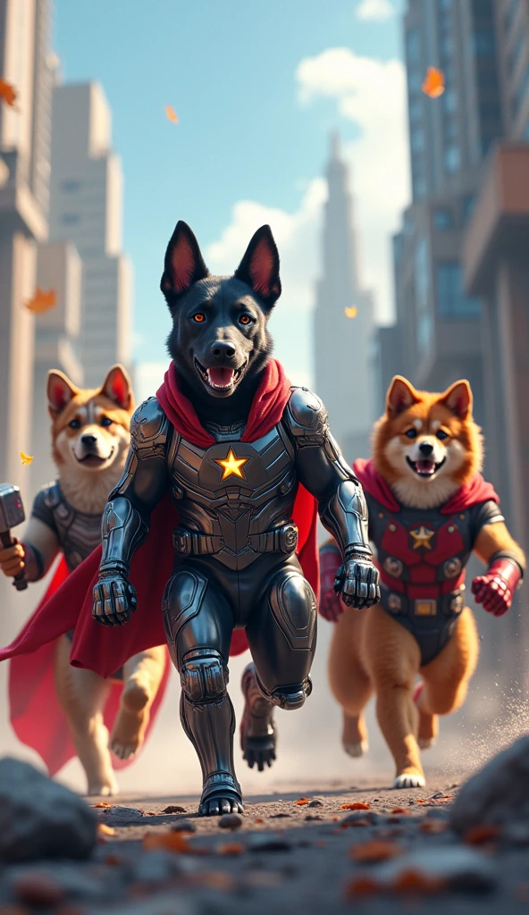 movie「the avengers」Create an image for: Age of Ultron but all、Dog personification