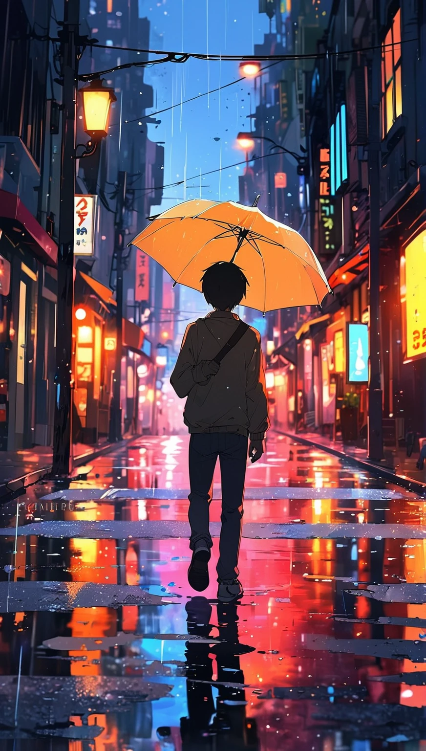 anime - style illustration of a man walking down a city street holding an umbrella, makoto shinkai cyril rolando, anime art wallpaper 4 k, anime art wallpaper 4k, anime wallpaper 4k, anime wallpaper 4 k, anime style 4 k, anime art wallpaper 8 k, 4k anime wallpaper, by Alena Aenami, tokyo anime scene