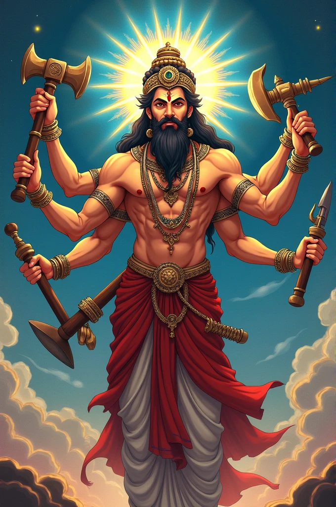 Vishwakarma ji anime style photo with multiple hands