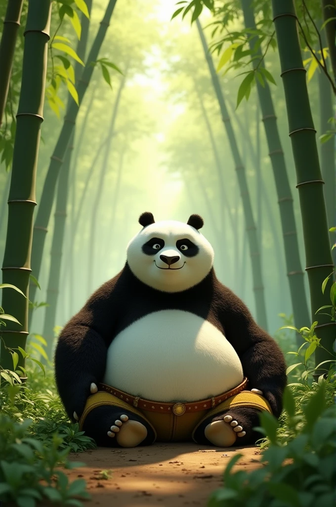 Kung fu panda in bamboo forest.chill mood.