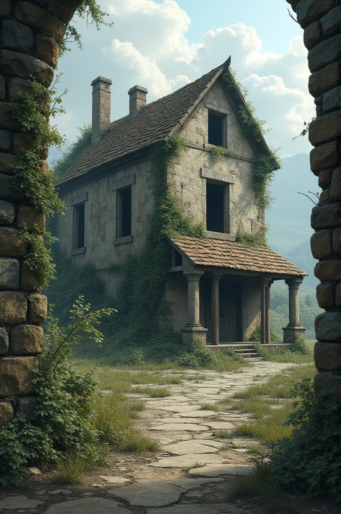 Ruined house surrounded by walls