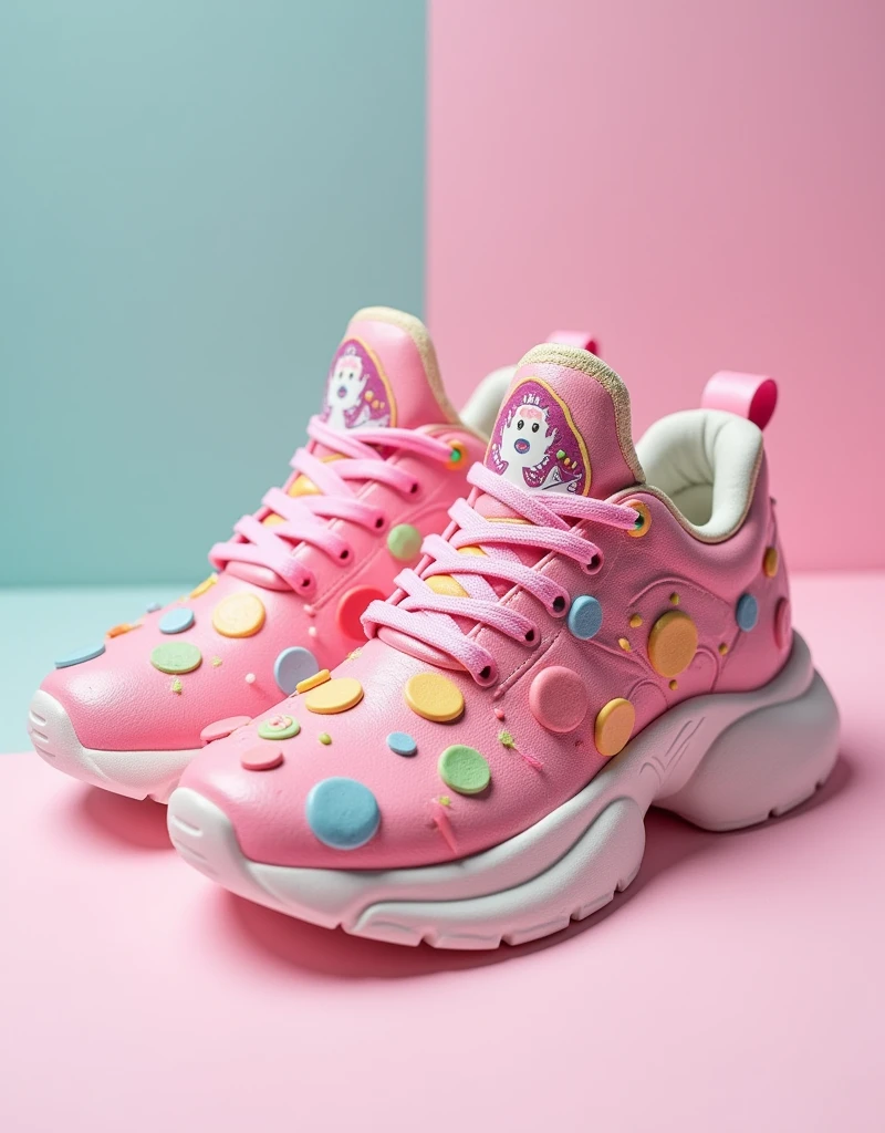 An almost realistic image of sneakers inspired by candies and sweets creates a unique model of candy sneakers