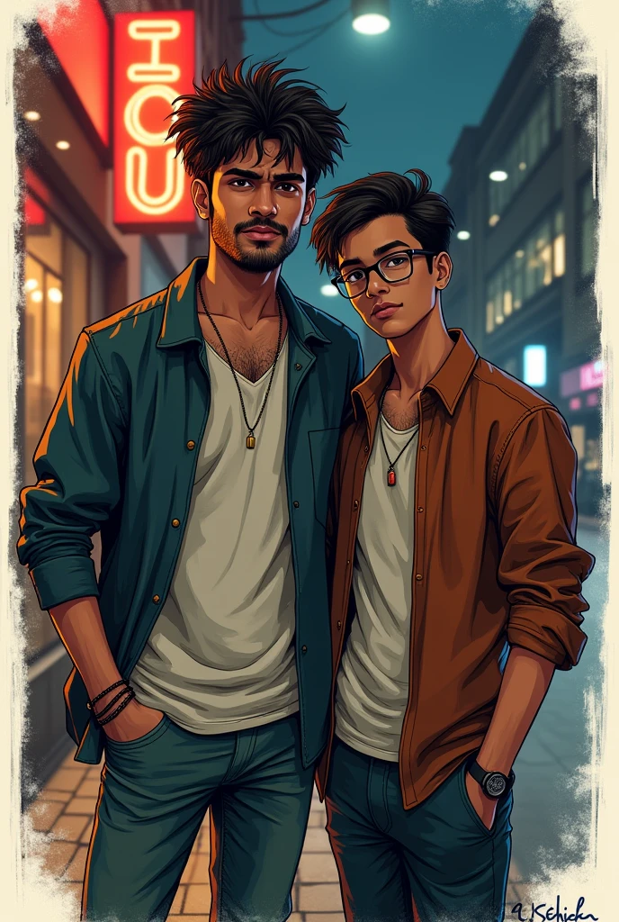 Young modern arrogant insolent but studious Indian 1 drunken boy with spectacle outside nightclub sketch image