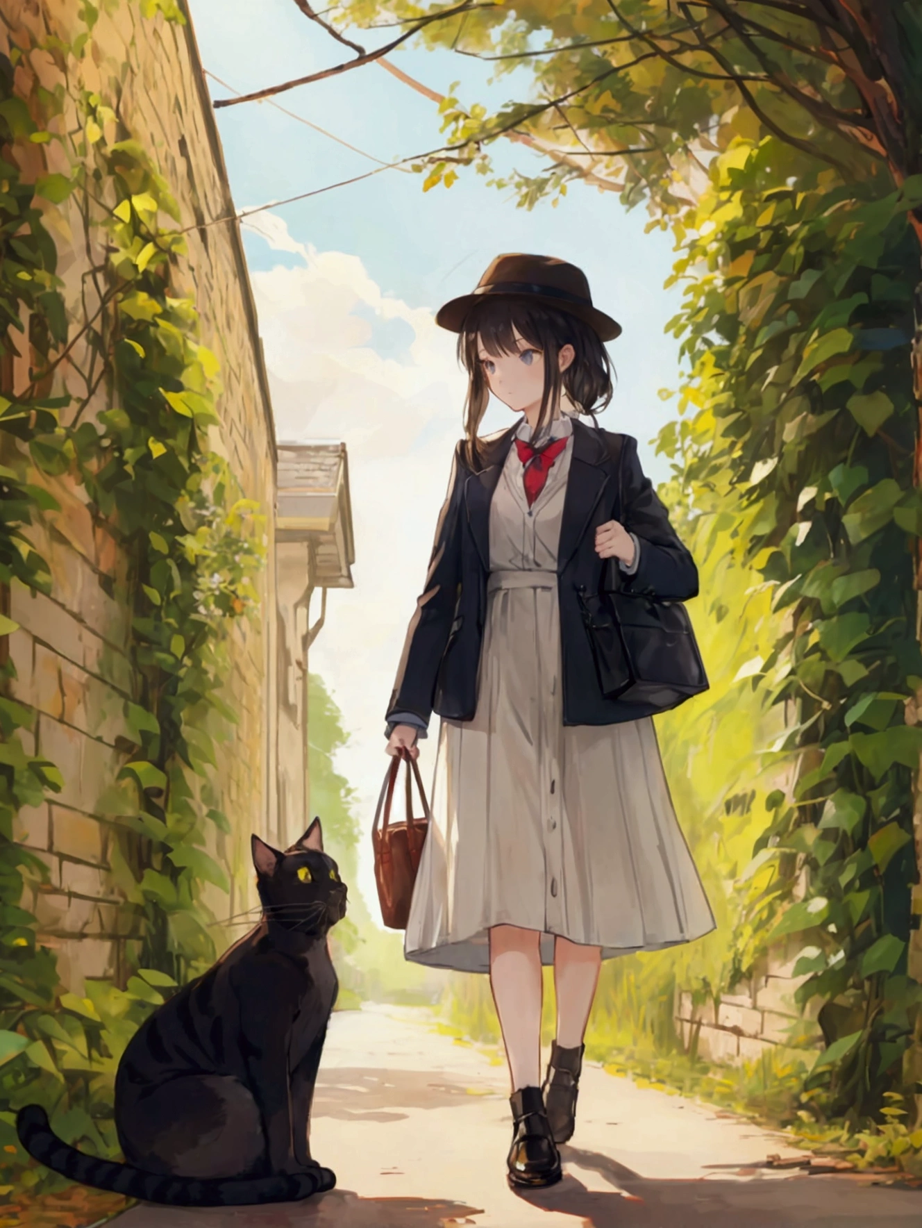 Girl holding a cat countryside stylish